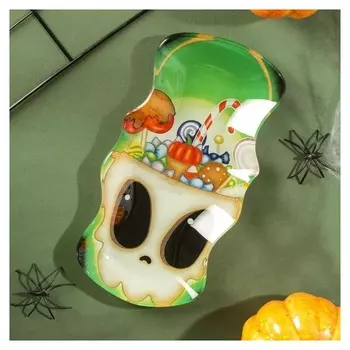 Блюдо сервировочное доляна «Хэллоуин. череп с конфетами», 20×10,5×1,8 см