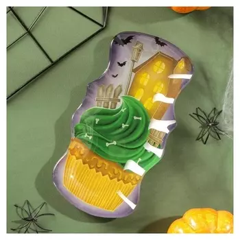 Блюдо сервировочное доляна «Хэллоуин. кекс зелёный», 20×10,5×1,8 см