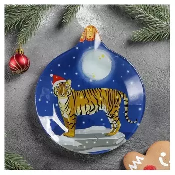 Блюдо сервировочное доляна «Ёлочная игрушка. тигр под луной», 18×15,2×2 см