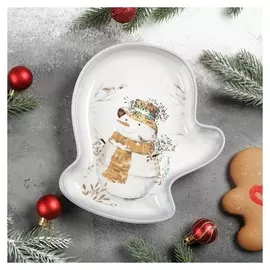 Блюдо сервировочное доляна «Рождественский снеговик», 20×18×3 см