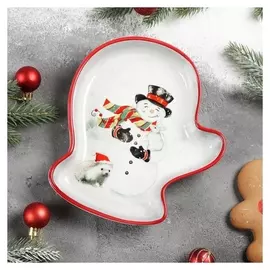 Блюдо сервировочное доляна «Снеговик», 20×18×3 см