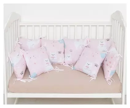 Бортики в кроватку крошка Я "Sweet Cats" (35х35 см - 8 шт), 100% хлопок