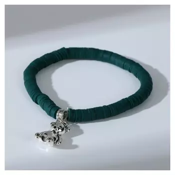 Браслет "Бисер" на резинке, медведь, цвет тёмно-зелёный, L=7