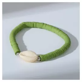 Браслет "Бисер" на резинке, ракушка, цвет зелёный, L=7