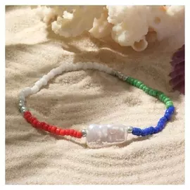 Браслет "Бисер с плоским жемчугом" тренд, 4 цвета, цвет красно-синий, D=5см