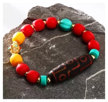 Браслет "Бусина Дзи" африка, бусины, цветной, D=6см