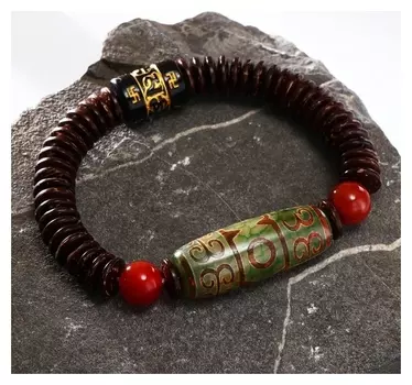 Браслет "Бусина Дзи" монетки, цвет зелёно-коричневый, D=6см