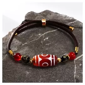 Браслет "Бусина Дзи" на шнурке, бочка, цвет бело-оранжевый, D=7см