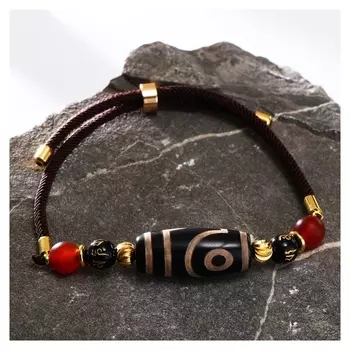 Браслет "Бусина Дзи" на шнурке, овал, цвет бежево-коричневый, D=7см