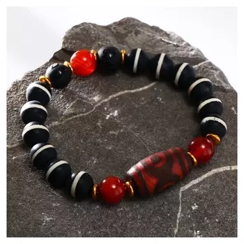 Браслет "Бусина Дзи" полосы, цвет чёрно-белый, D=7см