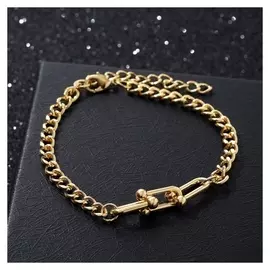Браслет "Цепь" два вида звеньев, цвет золото, 18см