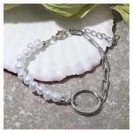 Браслет "Цепь" кольцо, цвет белый в серебре, 18см