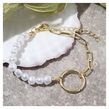 Браслет "Цепь" кольцо, цвет белый в золоте, 18см