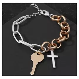 Браслет "Цепь" крест с ключом, цвет серебряно-золотой ,l=18см