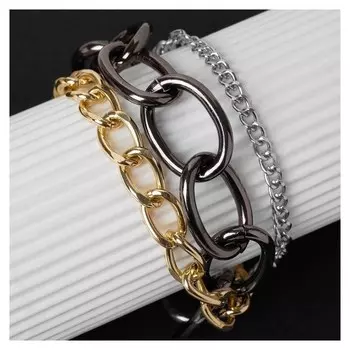 Браслет "Цепь" круглые звенья, многоярусный, цвет золото в сером металле