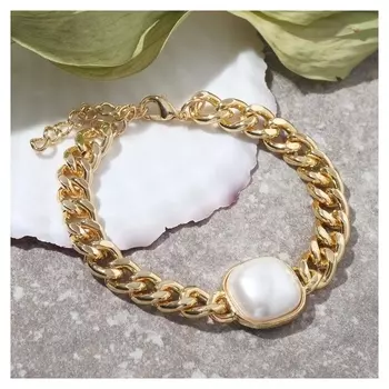 Браслет "Цепь" крупная вставка, цвет белый в золоте, 18см