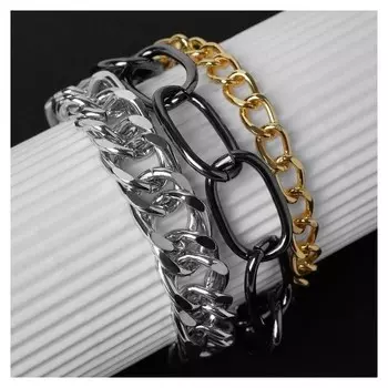 Браслет "Цепь" крупные звенья, многоярусный, цвет серебристо-золотой в сером металле