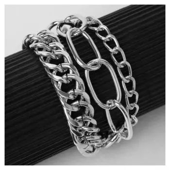 Браслет "Цепь" крупные звенья, многоярусный, цвет серебро