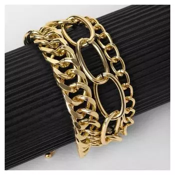 Браслет "Цепь" крупные звенья, многоярусный, цвет золото