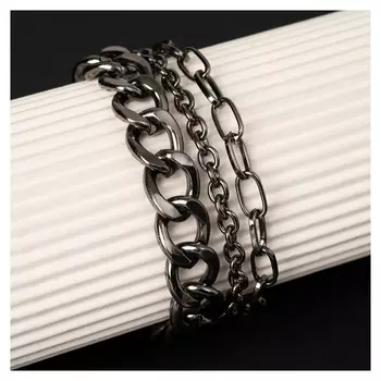 Браслет "Цепь" овальные звенья, многоярусный, цвет серый, L=18см