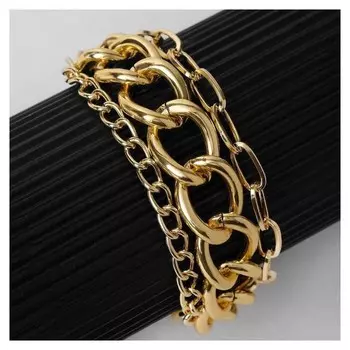 Браслет "Цепь" овальные звенья, многоярусный, цвет золото