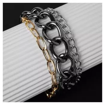 Браслет "Цепь" овальные звенья, многоярусный, цвет золото в сером металле