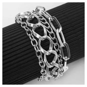 Браслет "Цепь" переплетения, многоярусный, цвет серебро