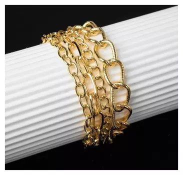 Браслет "Цепь" переплетения, многоярусный, цвет золото,19см