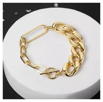 Браслет "Цепь" разные звенья, цвет золото, 24см