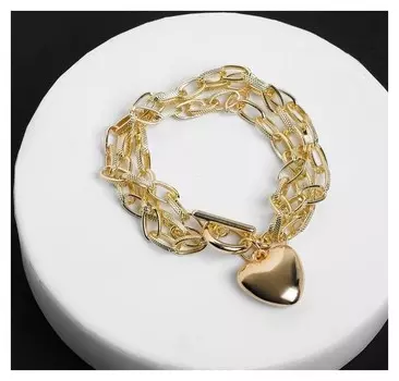 Браслет "Цепь" сердечко, 3 нити, цвет золото