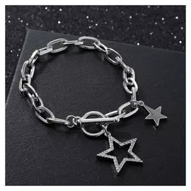Браслет "Цепь" звезда и тогл, цвет белый в серебре, 18см