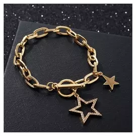 Браслет "Цепь" звезда и тогл, цвет белый в золоте, 18см