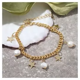 Браслет "Цепь" звёздная ночь, цвет белый в золоте, 18см