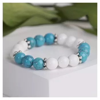 Браслет детский шар №6 "Агат белый с бирюзой новой"