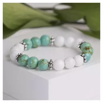 Браслет детский шар №6 "Агат белый с бирюзой старой"