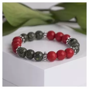 Браслет детский шар №6 "Коралл со змеевиком"