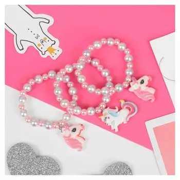 Браслет детский "Выбражулька" единороги, цвет бело-розовый перламутр, подвеска