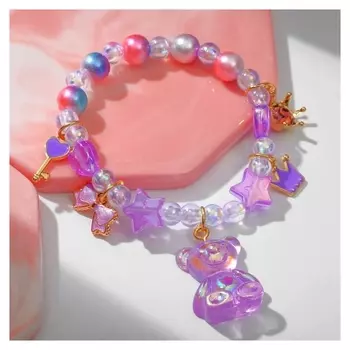 Браслет детский "Выбражулька" мишка, звёзды, цвет цветной в золоте