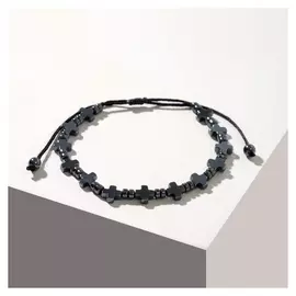 Браслет "Гематит" крестик, цвет тёмно-серый, 7 см