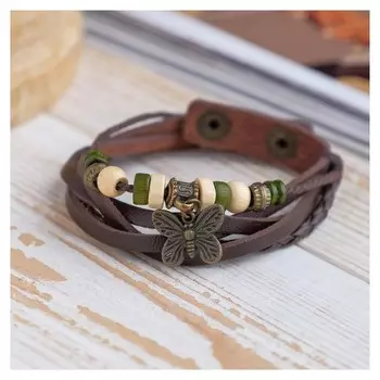 Браслет кожа "Бабочка малая" хиппи, цвет коричневый
