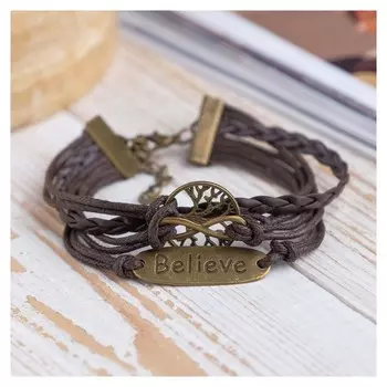 Браслет кожа Believe 5 нитей