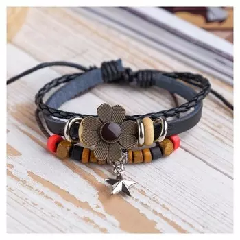 Браслет кожа "Цветок со звездочкой" хиппи