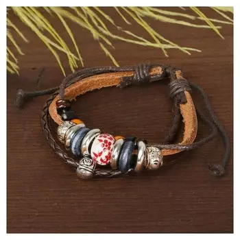 Браслет кожа "Хиппи" бусина