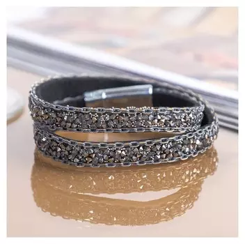 Браслет кожа "Каменная роскошь" россыпь, цвет серый