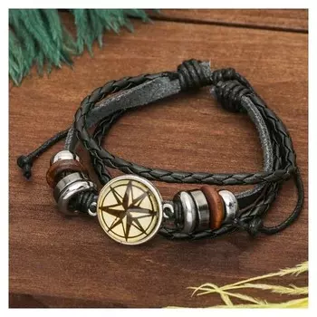 Браслет кожа "Компас" 3 нити