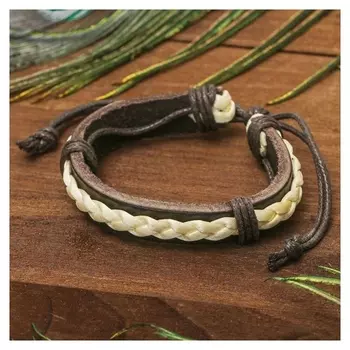 Браслет кожа Косичка белая на основании