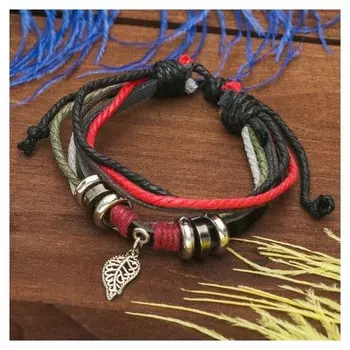 Браслет кожа "Лист" резной 6 нитей