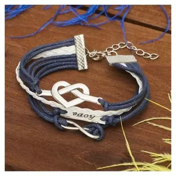 Браслет кожа "Магия знаков" любовь, 4 нити, цвет бело-синий