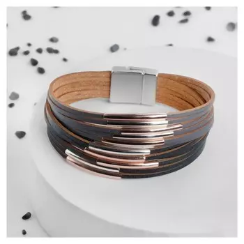 Браслет кожа "На магните" сплошные линии с дугой, цвет чёрный, 18,5см