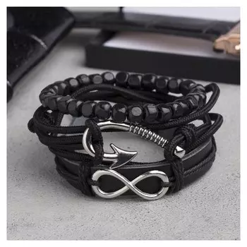 Браслет кожа "Надежда", цвет чёрный